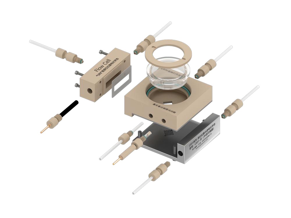 C031-3S Serpentine-Flow Raman Cell — assembly view from the catalog
