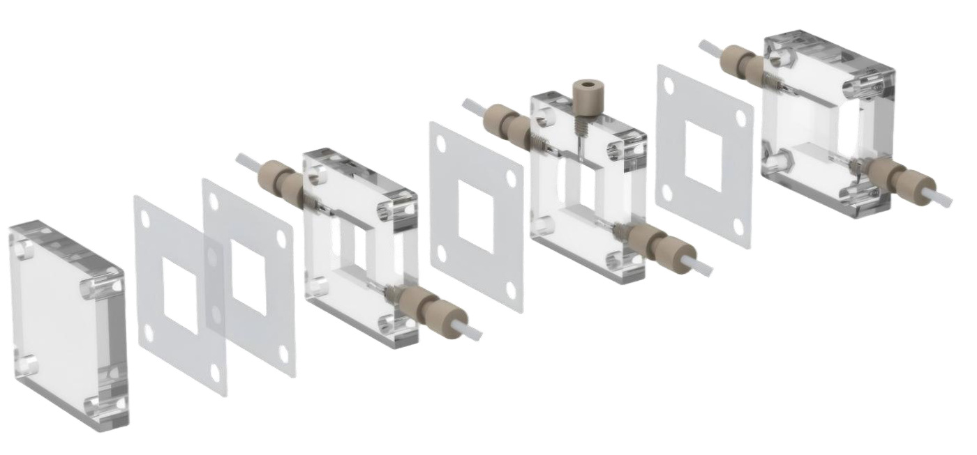 CP10 / CP20 Gas-Diffusion Flow Cell — Assembly view