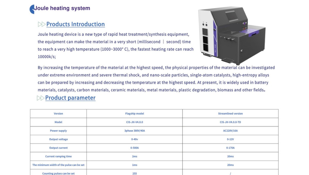 Joule Heating System — SSI catalogue section