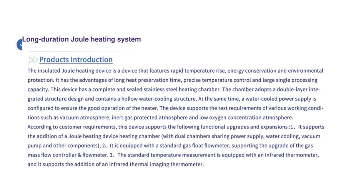 Long-Duration Joule Heating System — SSI catalogue section